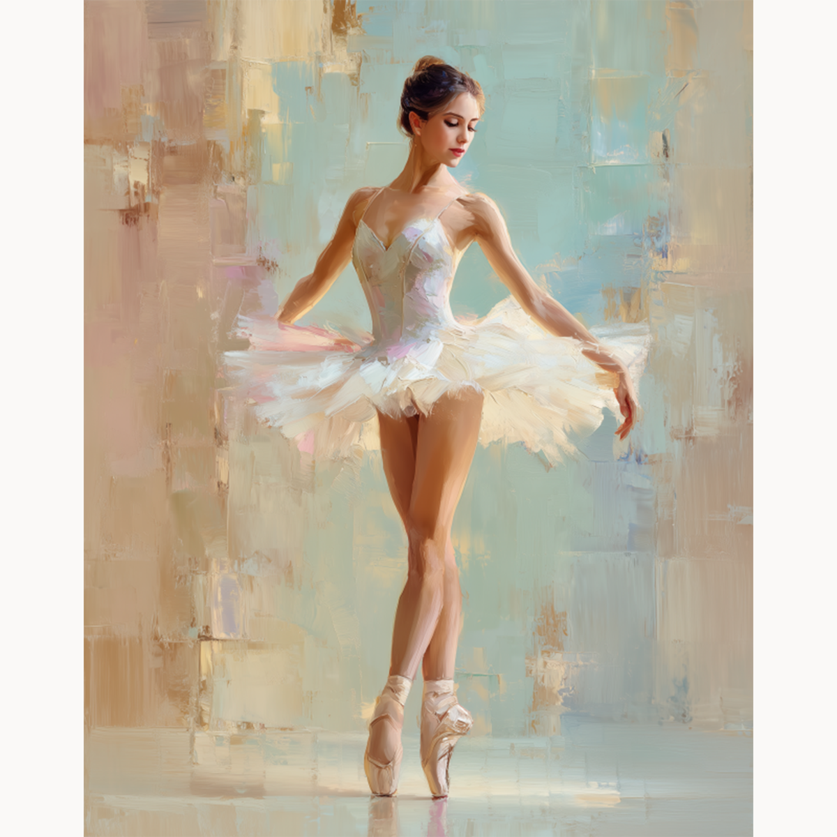 Elegant ballerina standing en pointe in soft pastel tutu paint by numbers design
