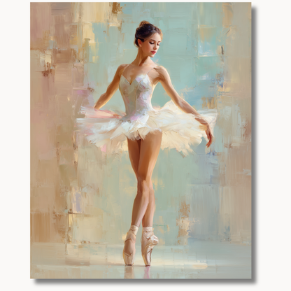 Elegant ballerina standing en pointe in soft pastel tutu paint by numbers design