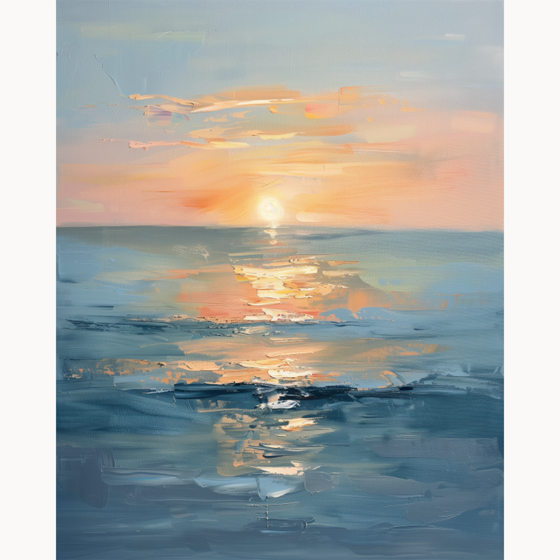 Soft sunset over calm ocean water with glowing reflection paint by numbers design