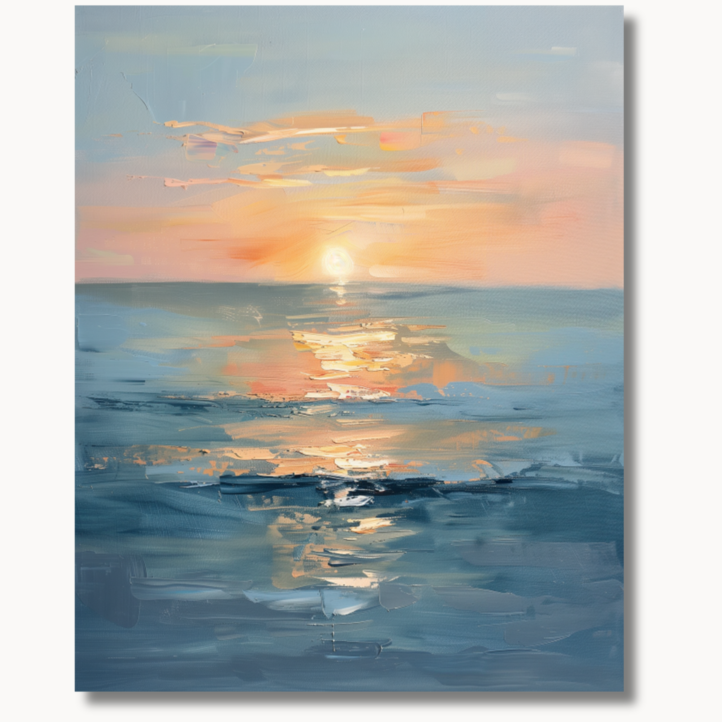 Soft sunset over calm ocean water with glowing reflection paint by numbers design